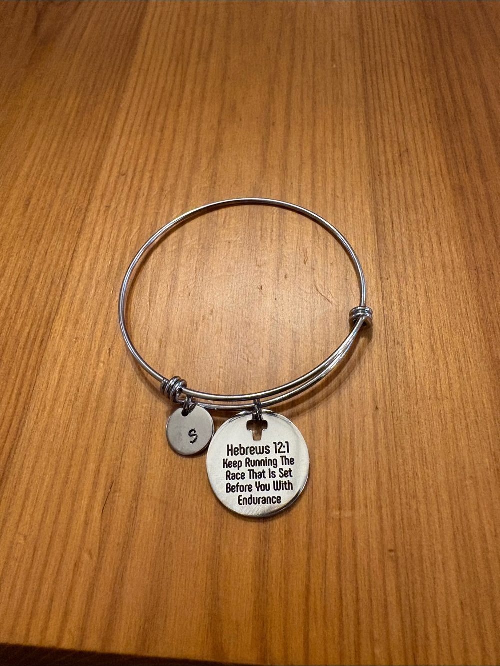 Hebrews 12:1 Silver Inspirational Charm Bangle Bracelet